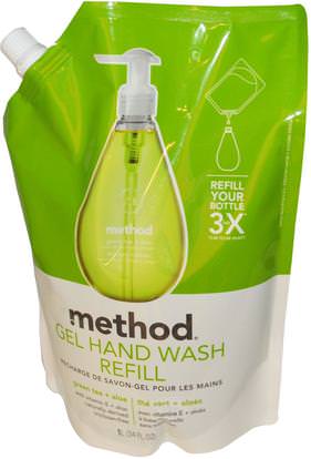 Method, Gel Hand Wash Refill, Green Tea + Aloe, 34 fl oz (1 L) ,حمام، الجمال، الصابون، طريقة الغيارات