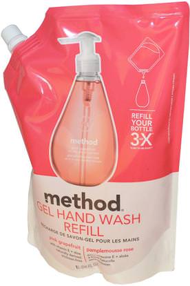 Method, Gel Hand Wash Refill, Pink Grapefruit, 34 fl oz (1 l) ,حمام، الجمال، الصابون، طريقة الغيارات
