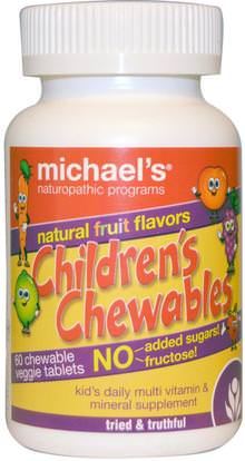 Michaels Naturopathic, Childrens Chewables, Natural Fruit Flavors, 60 Chewable Veggie Tablets ,الفيتامينات، الفيتامينات المتعددة، الأطفال الفيتامينات