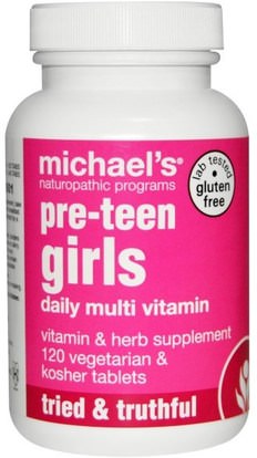 Michaels Naturopathic, Pre-Teen Girls Daily Multi Vitamin, 120 Veggie Tablets ,الفيتامينات، الفيتامينات