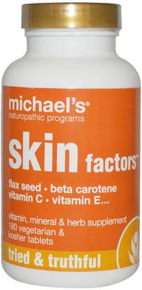 Michaels Naturopathic, Skin Factors, 180 Veggie & Kosher Tabs ,الصحة، حب الشباب