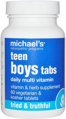 Michaels Naturopathic, Teen Boys Tabs, Daily Multi-Vitamin, 60 Tablets ,الفيتامينات، الفيتامينات المتعددة، الأطفال الفيتامينات
