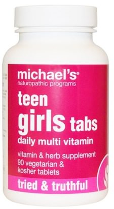Michaels Naturopathic, Teen Girls Tabs, Daily Multi Vitamin, 90 Veggie Tabs ,الفيتامينات، الفيتامينات المتعددة، الأطفال الفيتامينات
