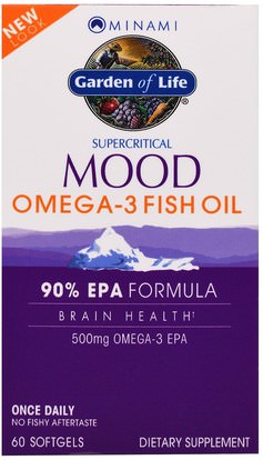 Minami Nutrition, Supercritical Mood Omega-3 Fish Oil, 500 mg, 60 Softgels ,المكملات الغذائية، إيفا أوميجا 3 6 9 (إيبا دا)، إيبا، سوفتغيلس زيت السمك