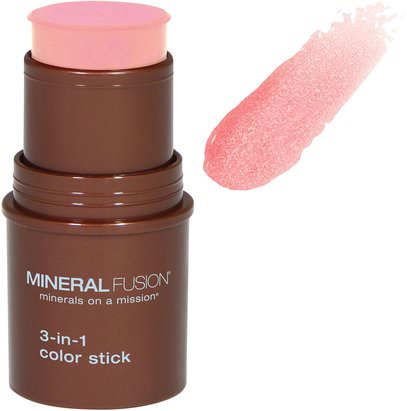Mineral Fusion, 3-in-1 Color Stick, Rosette.18 oz (5.1 g) ,حمام، الجمال، العناية الشفاه، الشفاه عصا، أحمر الشفاه، لمعان، بطانة