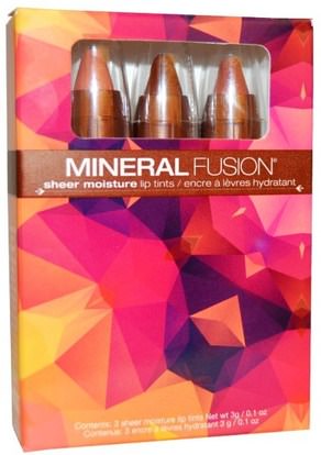 Mineral Fusion, Sheer Moisture Lip Tints, 3 Lip Tints, 0.1 oz (3 g) Each ,حمام، الجمال، أحمر الشفاه، لمعان، بطانة