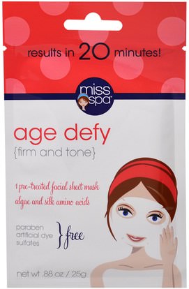 Miss Spa, Age Defy, 1 Pre-Treated Facial Sheet Mask ,الجمال، أقنعة الوجه، أقنعة ورقة، مكافحة الشيخوخة