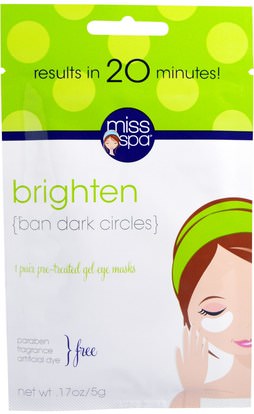 Miss Spa, Brighten, Pre-Treated Gel Eye Masks, 1 Pair ,الجمال، أقنعة الوجه، أقنعة ورقة