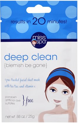 Miss Spa, Deep Clean, 1 Pre-Treated Facial Sheet Mask ,الجمال، أقنعة الوجه، أقنعة الورقة، العناية بالوجه
