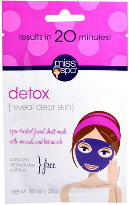 Miss Spa, Detox, Pre-Treated Facial Sheet Mask, 1 Mask ,الجمال، أقنعة الوجه، أقنعة ورقة