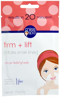 Miss Spa, Firm + Lift, 1 Pair Pre - Treated Gel Masks, 0.17 oz (5 g) ,الجمال، أقنعة الوجه، أقنعة ورقة، العناية بالوجه، نوع الجلد العادي لتجف الجلد