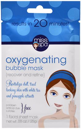 Miss Spa, Oxygenating Bubble Mask, 1 Facial Sheet Mask ,الجمال، أقنعة الوجه، أقنعة الورقة، العناية بالوجه