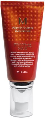 Missha, M Perfect Cover BB Cream, No. 21 Light Beige, 50 ml ,حمام، الجمال، ماكياج، السائل ماكياج