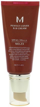 Missha, M Perfect Cover BB Cream, No. 23 Natural Beige, 50 ml ,حمام، الجمال، ماكياج، السائل ماكياج