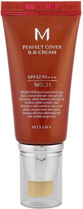 Missha, M Perfect Cover BB Cream, No. 31 Golden Beige, 50 ml ,حمام، الجمال، ماكياج، السائل ماكياج