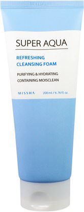 Missha, Super Aqua Refreshing Cleansing Foam, 6.76 fl oz (200 ml) ,حمام، الجمال، العناية بالوجه، منظفات الوجه