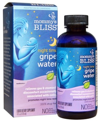 Mommys Bliss, Gripe Water, Night Time, 4 fl oz (120 ml) ,صحة الأطفال، مغص المياه المغتصبة