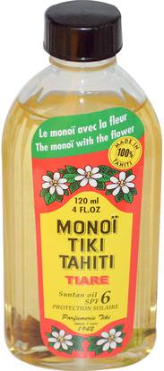 Monoi Tiare Tahiti, Suntan Oil SPF 6 Protection Solaire, Tiare (Gardenia), 4 fl oz (120 ml) ,حمام، الجمال، زيت جوز الهند النفط، العناية بالوجه، حروق الشمس حماية الشمس