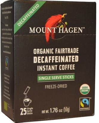 Mount Hagen, Organic Fairtrade, Decaffeinated Instant Coffee, 25 Sticks, 1.76 oz (50 g) ,الغذاء، القهوة، القهوة الفورية، كيتو ودية