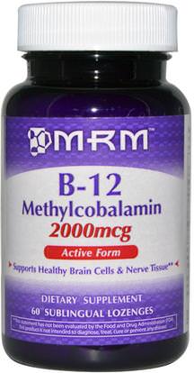 MRM, B-12, Methylcobalamin, 2000 mcg, 60 Sublingual Lozenges ,الفيتامينات، وفيتامين ب، وفيتامين ب 12، وفيتامين ب 12 - ميثيلكوبالامين