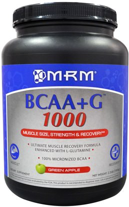 MRM, BCAA + G 1000, Green Apple, 2.2 lbs (1000 g) ,والمكملات، والأحماض الأمينية، بكا (متفرعة سلسلة الأحماض الأمينية)، والرياضة، تجريب