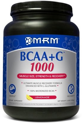 MRM, BCAA + G 1000, Lemonade, 2.2 lbs (1000 g) ,المكملات الغذائية، والأحماض الأمينية، بكا (متفرعة سلسلة الأحماض الأمينية)