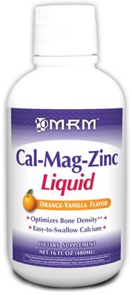 MRM, Cal-Mag Zinc Liquid, Orange-Vanilla Flavor, 16 fl oz (480 ml) ,المكملات الغذائية، المعادن، الكالسيوم، الكالسيوم السائل