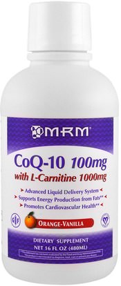 MRM, CoQ-10 100 mg with L-Carnitine 1000 mg, Orange-Vanilla, 16 fl oz (480 ml) ,المكملات الغذائية، أنزيم q10، coq10