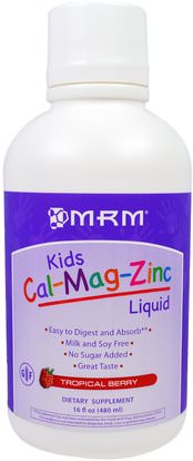 MRM, Kids Cal-Mag-Zinc Liquid, Tropical Berry, 16 fl oz (480 ml) ,المكملات الغذائية، المعادن، الكالسيوم، الكالسيوم السائل، صحة الأطفال، ملاحق الأطفال