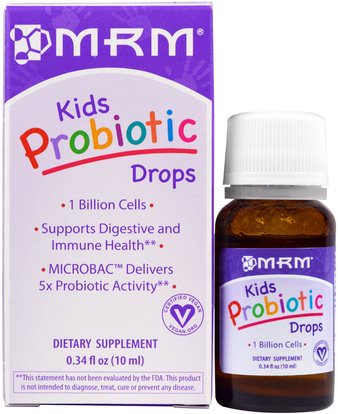 MRM, Kids Probiotic Drops, 0.34 fl oz (10 ml) ,المكملات الغذائية، البروبيوتيك، الأطفال البروبيوتيك