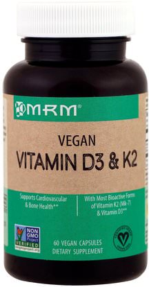 MRM, Vegan Vitamin D3 & K2, 60 Vegan Capsules ,الفيتامينات، فيتامين d3