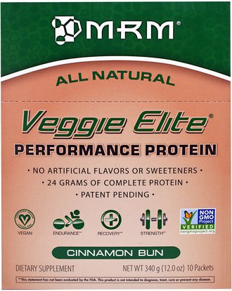 MRM, Veggie Elite, Performance Protein, Cinnamon Bun, 10 Packets, 12.0 oz (340 g) ,والرياضة، والعضلات