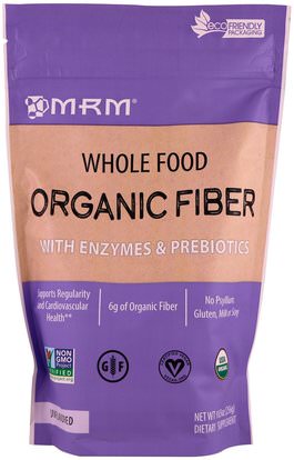 MRM, Whole Food, Organic Fiber with Enzymes and Prebiotics, Unflavored, 9.3 oz (256 g) ,والمكملات الغذائية، والإنزيمات الهاضمة