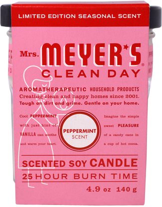 Mrs. Meyers Clean Day, Scented Soy Candle, Peppermint, 4.9 oz (140 g) ,حمام، الجمال، الشمعات