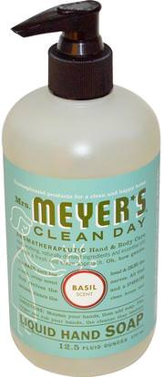 Mrs. Meyers Clean Day, Liquid Hand Soap, Basil Scent, 12.5 fl oz (370 ml) ,حمام، الجمال، الصابون