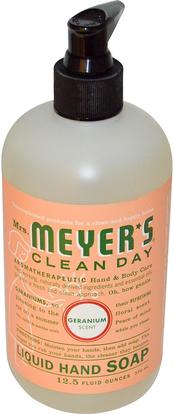 Mrs. Meyers Clean Day, Liquid Hand Soap, Geranium Scent, 12.5 fl oz (370 ml) ,حمام، الجمال، الصابون