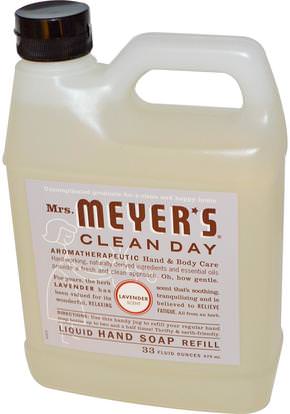 Mrs. Meyers Clean Day, Liquid Hand Soap Refill, Lavender Scent, 33 fl oz (975 ml) ,حمام، الجمال، الصابون، الغيارات