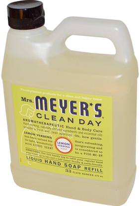 Mrs. Meyers Clean Day, Liquid Hand Soap Refill, Lemon Verbena Scent, 33 fl oz (975 ml) ,حمام، الجمال، الصابون، الغيارات