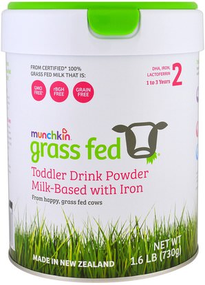 Munchkin, Grass Fed, Toddler Drink Powder, Milk-Based with Iron, 1 to 3 Years, 1.6 lb (730 g) ,صحة الأطفال، حليب الأطفال والحليب المجفف، الصيغة العضوية