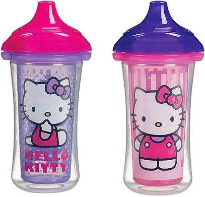 Munchkin, Hello Kitty, Insulated Sippy Cups, 2 Cups, 9 oz (266 ml) Each ,الأطفال الصحة، أطفال الأطعمة، أدوات المطبخ، لوحات الكؤوس السلطانيات