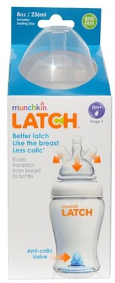 Munchkin, Latch, Bottle, 8 oz (236 ml) ,صحة الأطفال، أطفال الأطعمة، تغذية الطفل، زجاجات الطفل