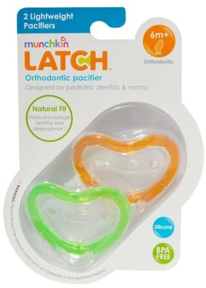 Munchkin, Latch, Lightweight Pacifiers, 6 + Months, 2 Pacifiers ,صحة الطفل، الطفل، الأطفال، اللهايات