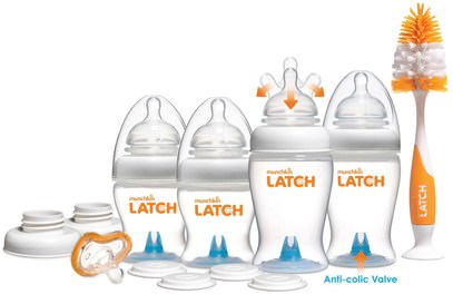 Munchkin, Latch, Newborn Bottle Gift Set, 12 Piece Kit, 2 4 oz/120 ml & 2 8 oz/240 ml Bottles ,الاطفال والطفل هدية مجموعات، صحة الأطفال، أطفال الأطعمة، زجاجات الطفل