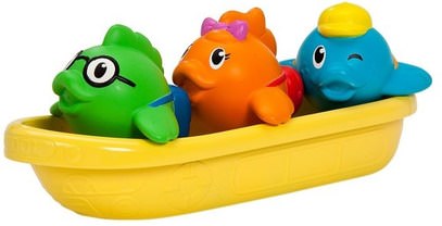Munchkin, School of Fish, 3 Fish & Boat Kit ,أطفال صحة، أطفال اللعب، حمام اللعب