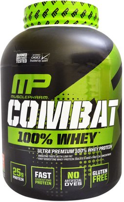 MusclePharm, 100% Combat Whey Protein, Strawberry, 80 oz (2269 g) ,المكملات الغذائية، بروتين مصل اللبن