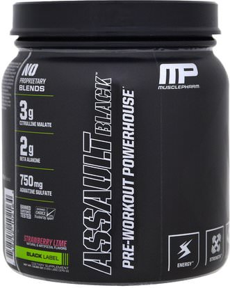 MusclePharm, Assault Black, Pre-Workout Powerhouse, Strawberry Lime, 12.27 oz (348 g) ,والصحة، والطاقة، والرياضة