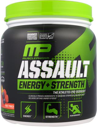 MusclePharm, Assault, Energy + Strength, Pre-Workout, Fruit Punch, 12.17 oz (345 g) ,والصحة، والطاقة، والرياضة، تجريب