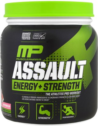 MusclePharm, Assault Energy + Strength, Pre-Workout, Watermelon, 12.17 oz (345 g) ,والصحة، والطاقة، والرياضة، تجريب