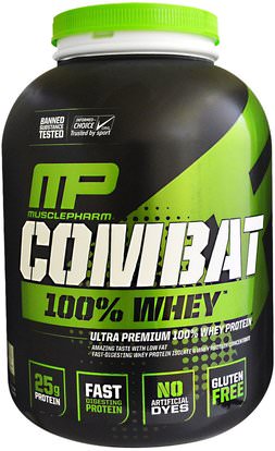MusclePharm, Combat, 100% Whey, Vanilla, 5 lbs (2269 g) ,المكملات الغذائية، بروتين مصل اللبن، والعضلات
