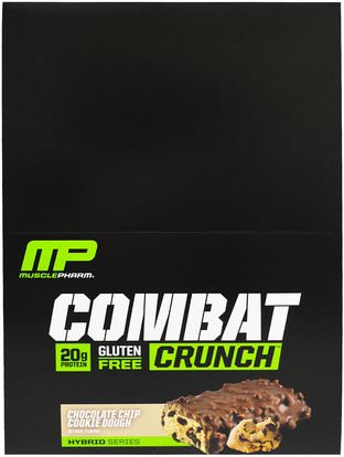 MusclePharm, Combat Crunch, Chocolate Chip Cookie Dough, 12 Bars, 63 g Each ,والرياضة، والبروتين أشرطة